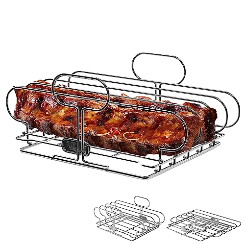 Yukon Glory Space-Saving Rib Rack | Stainless Steel | Holds 4 Full Racks of Ribs | Collapsible for Storage | Rust-Proof | Dishwasher Safe | Gas, Charcoal, Pellet & Campfire Grills by Yukon Glory - Used condition - US$20.35