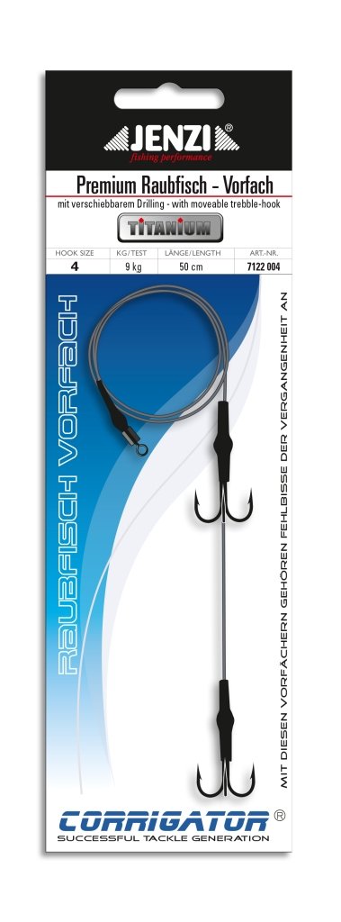 Jenzi Predatory Fish System Deluxe Titanium Material Pike Fishing Hook Size 4 50 cm 9.0 kg, silver, standard size