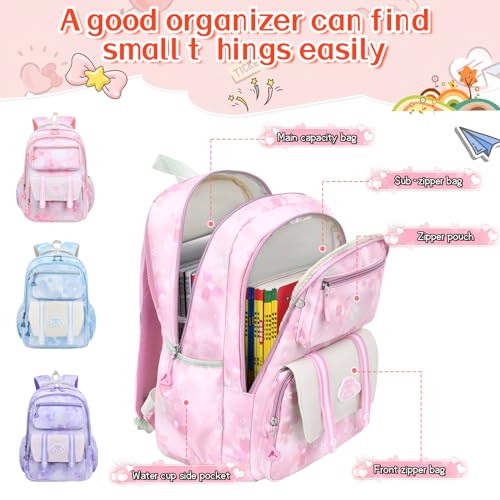 Kawaii Backpack Starry Rainbow Bookbag Cute Large Capacity Kids Backpack Multifunction Fashion Casual Laptop Travel Bag For Boy Girl (Purple-17inch)3