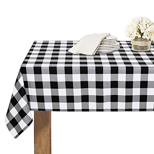 Flash Deals - 60% OFF RYB HOME Black and White Plaid Table Cloth Rectangular Oil Water Resistant Tabletop Protect for Kitchen Party Family Dinner, 60 x 102 Inch, Black and White Checkered