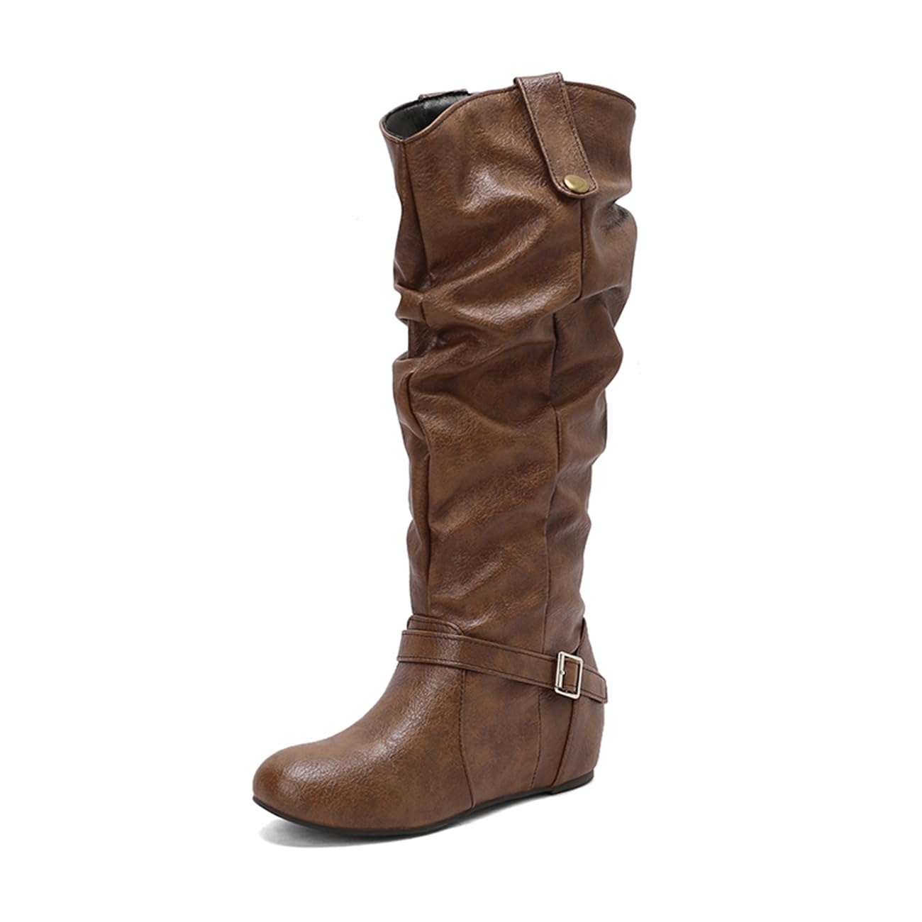 Casual Womens Slouch Knee High Boots Pull On Internal Increase Pleated Boots