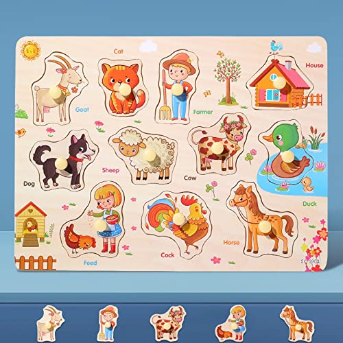 Wooden Jigsaw Puzzles for Kids 3+ Year Olds | Educational Toddler Jigsaws for Girls Boys Gifts (Farm Animals)