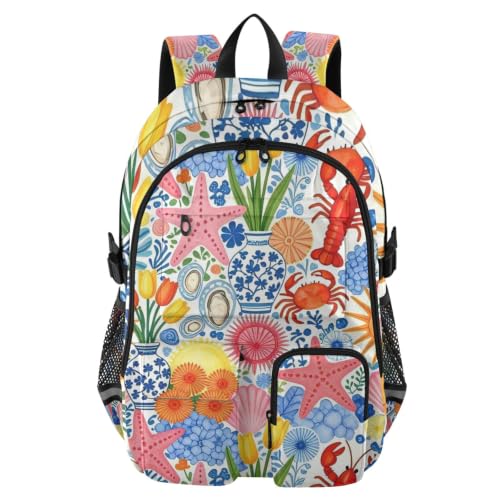 Mochila para laptop y libros universitarios con diseño costero Grandmillennial sin costuras