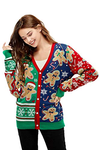 Unisex Women's Christmas Sweater Cardigan Ugly Pullover Funny Knitted Santa Reindeer, Medium