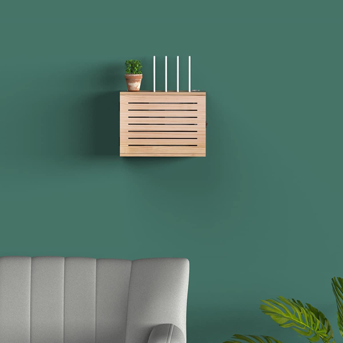 Étagère murale en bois avec rangement pour câble caché pour routeur sans fil, WiFi, etc. Grand support TV flottant avec boîtier d'occlusion de modem optique