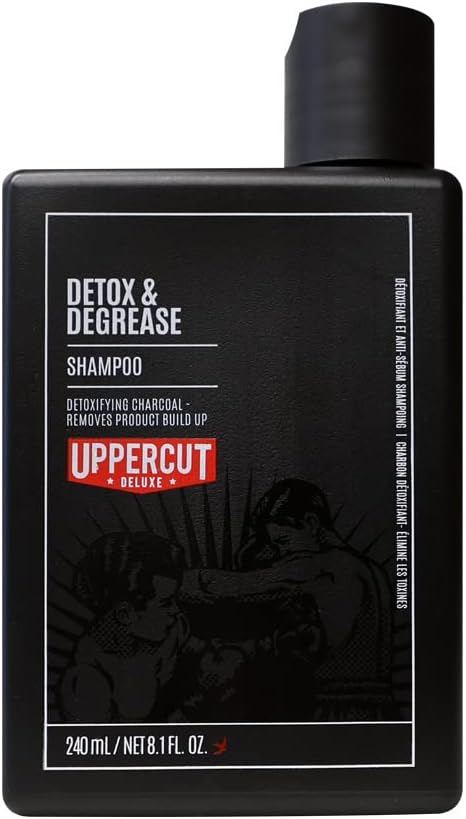 Uppercut Deluxe Detox and Degrease Shampoo, Deep Clean Shampoo to Remove Build Up, Suitable For Oily Hair Types, with Added Charcoal 240ml