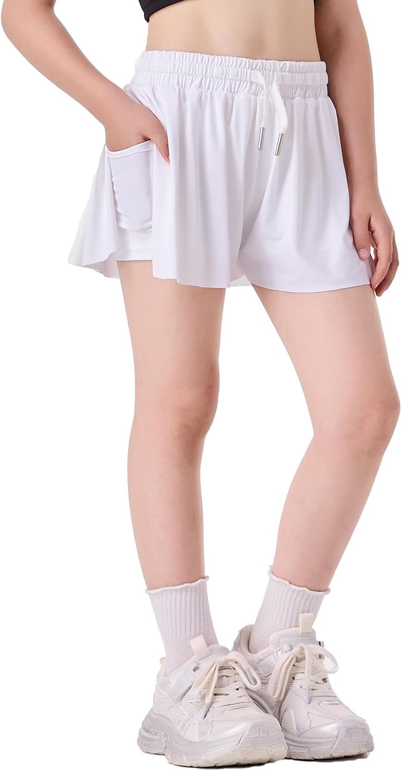 Butterfly Shorts Girls 2 in 1 Flowy Shorts with Pocket Athletic Running Tennis Skirts 3-14Y - Image 2
