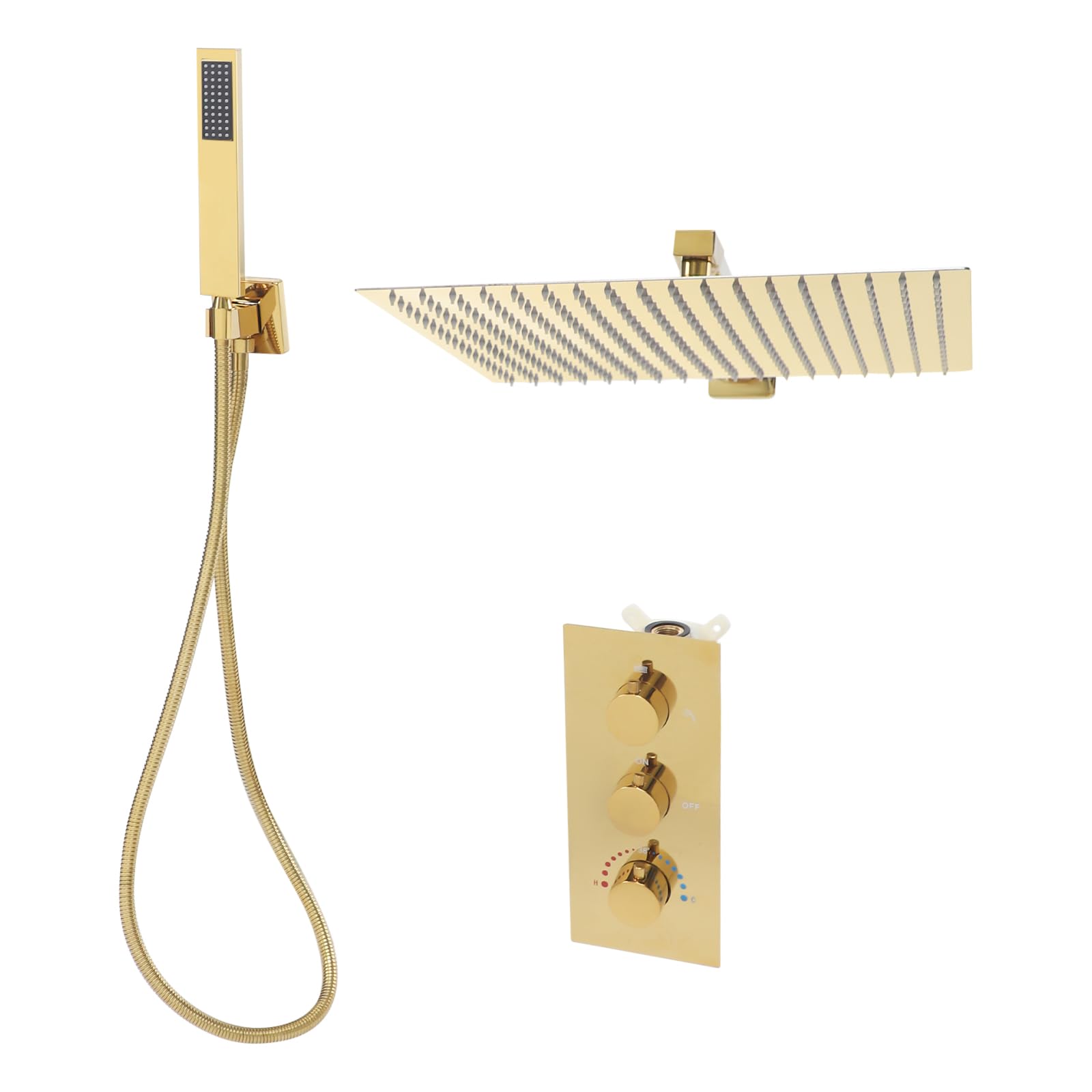 Set doccia a incasso, per doccia calda e fredda, in acciaio inox, da 0,5 – 0,7 MPa, per bagno, hotel, centro fitness, ecc. (oro)