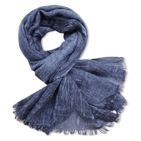 VEXTROFORT Men's Scarves, Lightweight Cotton Linen Scarf for Men for Autumn Winter Summer Evening 75.1INX28.2IN (Blue) Cover