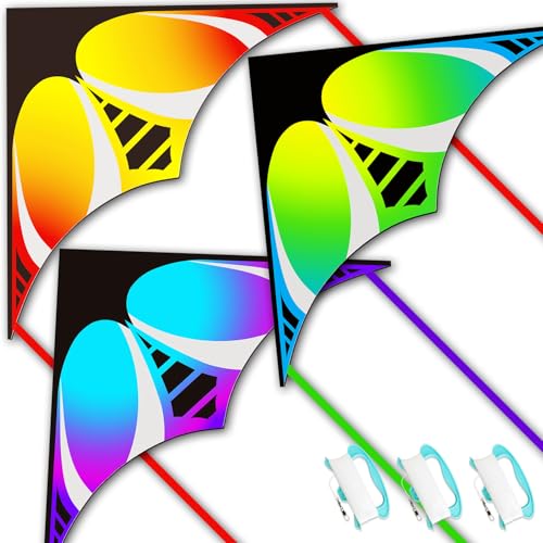 Rainbow Delta Kites for Kids and Adults- Easy Flyer - Kit Line and Swivel Included- Good for Outdoor Games and Summer The Beach Toys for Kids