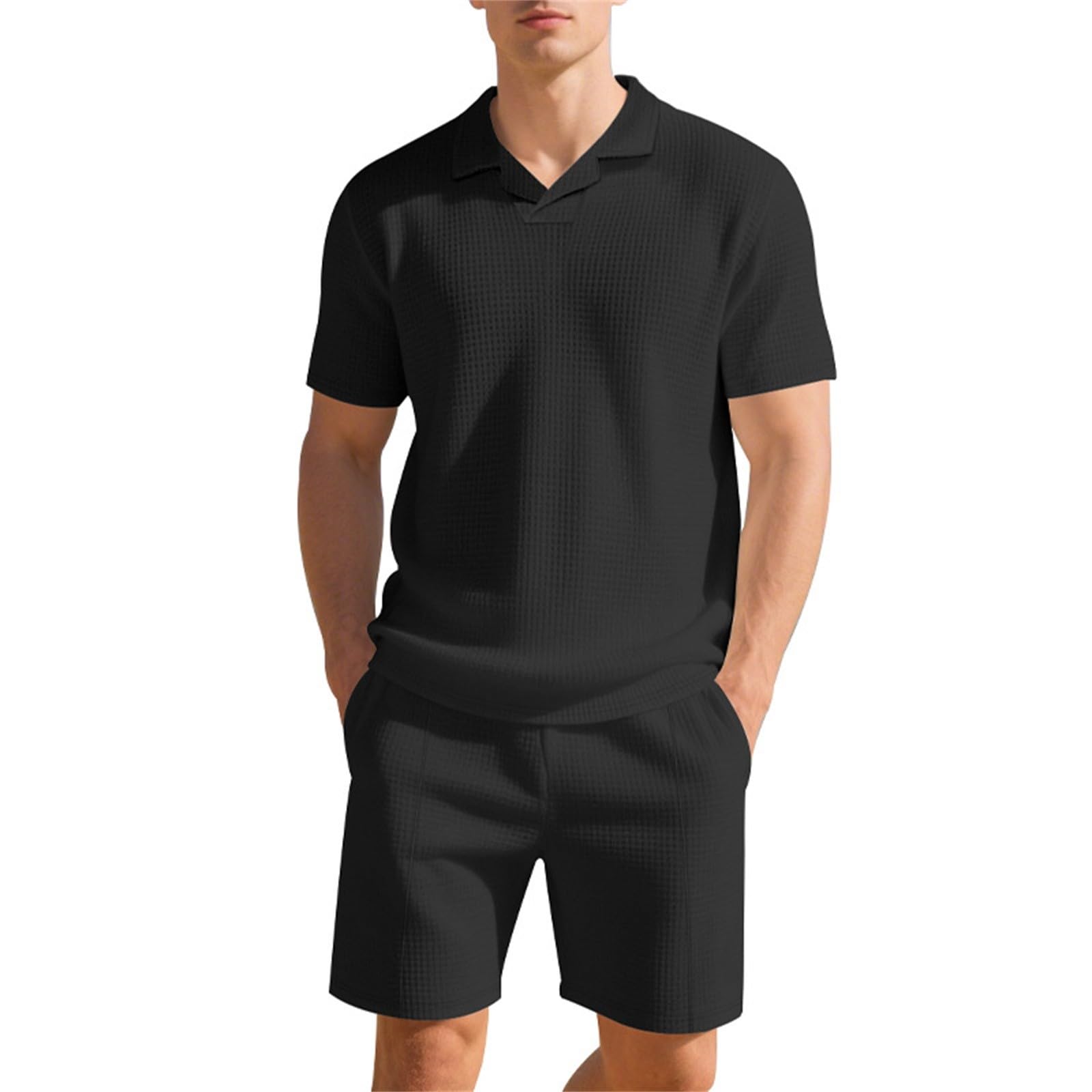 Survêtement gaufré homme 2 pièces ensemble d'été décontracté chic - 8