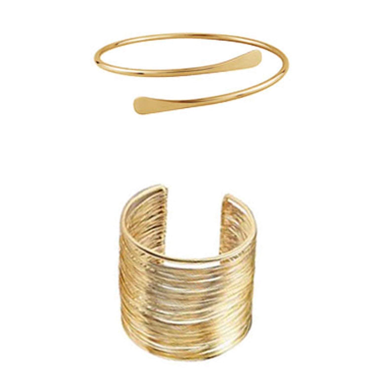 Yeesabella Juego de 2 brazaletes para el brazo superior para mujer, brazalete ajustable dorado para niñas, minimalista, simple, griego, joyería de moda para boda, 8cm, Metal