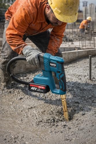 Image of KAITO Cordless Concrete Vibrator 48 V Li-ion | 3200 RPM High-Speed Concrete Compactor | 15-Cell 6.0 Ah Two-Battery Powered Portable Vibrating Tool with Fast Charger | Model 25-35 (Rod Not Included)