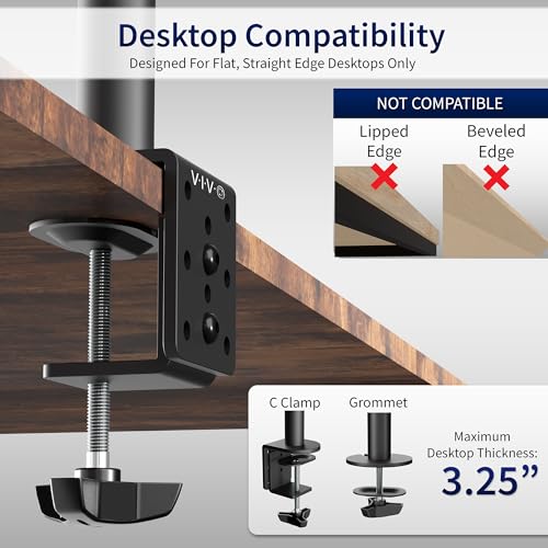VIVO Single 13 to 38 inch Ultrawide Monitor Arm Desk Mount, Regular Screens up to 32 inches, 22 lbs capacity, Fully Adjustable Stand with C-Clamp and Grommet Base, Black, STAND-V001 by VIVO - Image 5