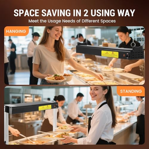 24-Inch Food Heat Lamp, 750W Commercial Food Warmer Lamp Electric Strip Heater Overhead Stainless Steel Heat Lamps for Buffet Restaurant Parties Catering, Black 115V