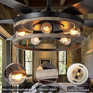 Ohniyou farmhouse ceiling fan with lights and remote52 inch rustic ceiling fan with caged light fixture retro black outdoor ceiling fans for patioliving roomdining roombedroom  urban country home decor