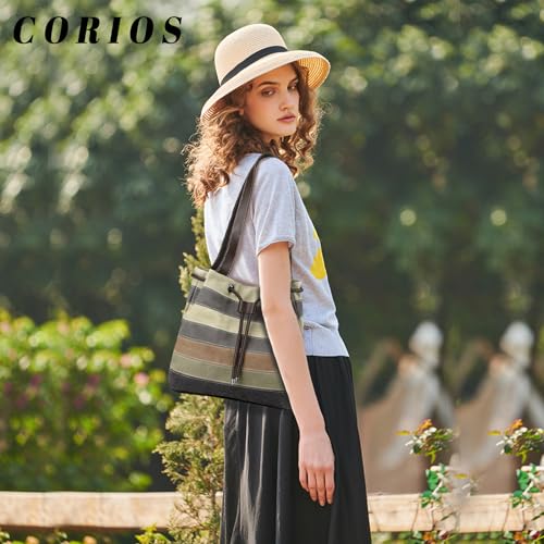 Canvas Shoulder Bag for Women Multi-Colour Striped Handbag Casual Top Handle Bag Large Hobo Bag Multi-Pocket Tote Bag2