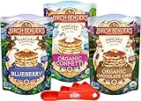 Birch Benders Pancake and Waffle Mix Variety (Pack of 3) Blueberry, Organic Confetti, Organic Chocolate Chip with By The Cup Swivel Spoons