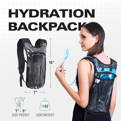 Image of Transparent Clear Hydration Pack, Hydration Backpack - Water Backpack with 2l Hydration Bladder, Festival Essential - Rave Hydration Pack Hydropack Hydro for Hiking, Halloween, Running, Festival