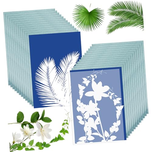 ARTIBETTER 32 Sheets Sun Activated Printing Paper Cyanotype Supply with Pressing Panel for DIY Art Projects for Photograms Plants and Creative Media