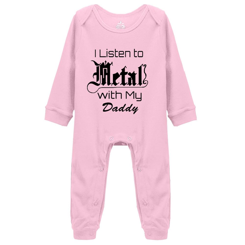 tiansiaben Baby Bodysuit I Listen to Metal with My Daddy Baby Clothes Cotton Newborn Organic Romper Pink 9-12 Months