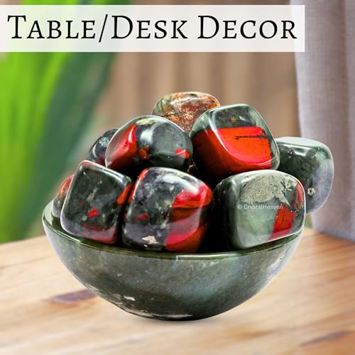 Image of Certified African Bloodstone Crystal Healing Tumbled Stone, Natural Polished Crystals for DIY Crafts, Manifestation, Meditation, Pooja Feng Shui and Reiki Healing (30 Grams)