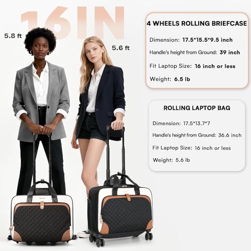 Image of Arcoyard Rolling Laptop Bag, Rolling Briefcase for Women with Waterproof Pocket, 16 Inch Computer Bag, Underseat Carry On Luggage with Multi-Wheels for Work Travel Business, Lightweight Beige Brown