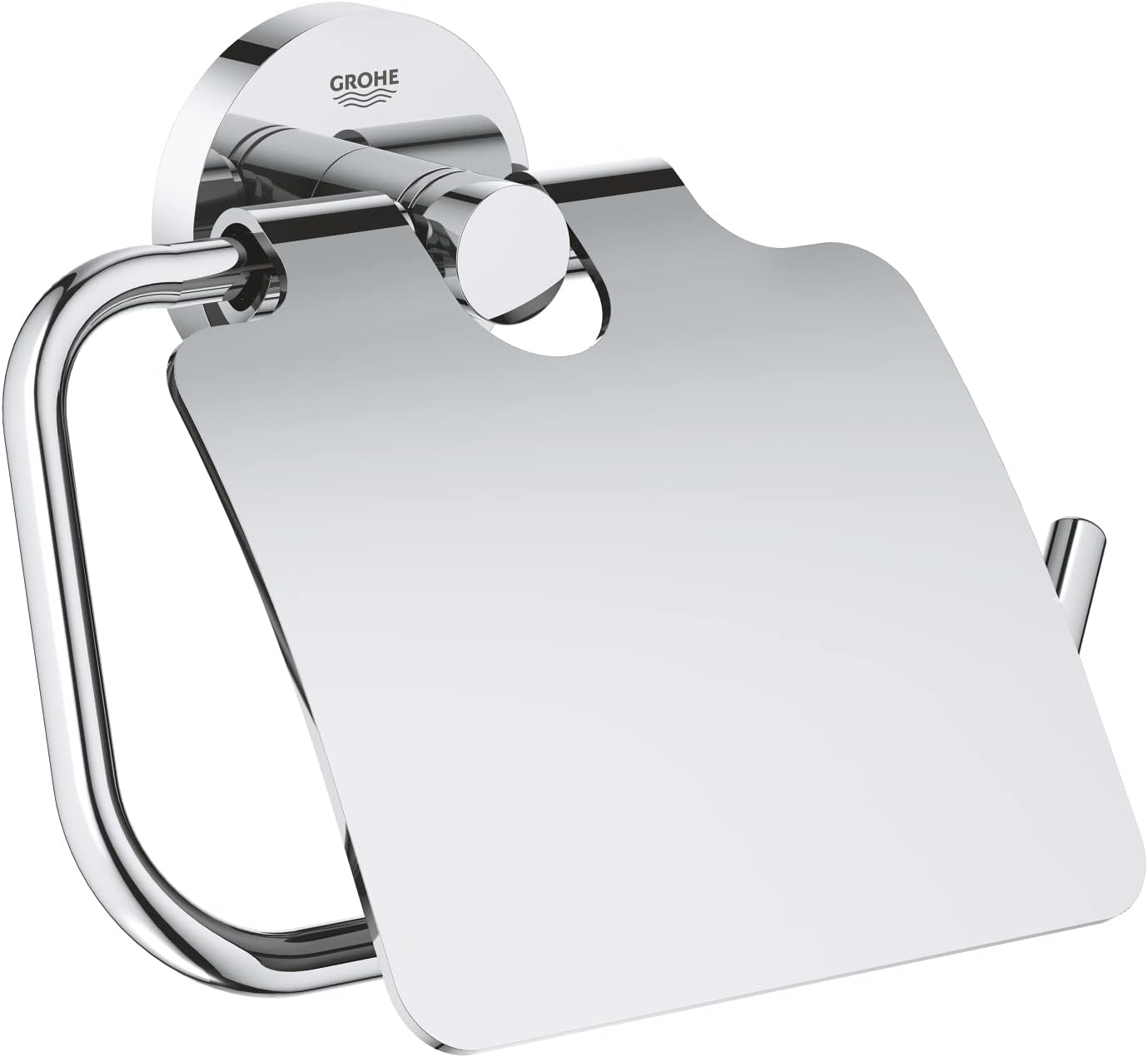 – Start QuickFix Toilet Roll Holder with Cover (Metal, Concealed Fastening, Including Screws and Dowels, Extra Easy to Fit with GROHE QuickGlue), Size 167 x 119 mm, Chrome, 41179000