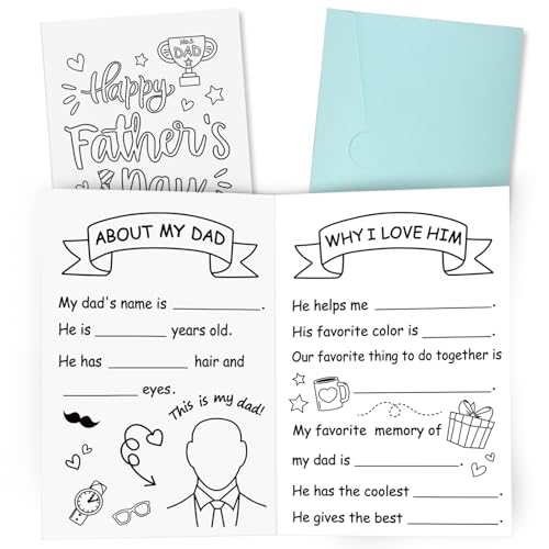 Sereliy Fathers Day Card for Dad Grandpa and Uncle with Envelopes Fathers Day Crafts for Kids Writing Card for Dad Gift from Son Daughter. (Father