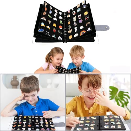 Broschen Pin Organizer, Filz Broschen Pin Display Holder, Emaille Pin Display Seiten zur Aufbewahrung 8 Seiten, zur Aufbewahrung von Broschen und Ansteckern, 23.7 x 18 x 3 cm (Schwarz)