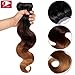 Produktbild Brazilian Human Hair bundles 100% Remy Extensions Echthaar 1 Bündel Body Wave - Human Hair Weave Ombre #1B Natürliches Schwarz/#33 Dark Auburn/#27 Dunkelblond (25cm - 100g)