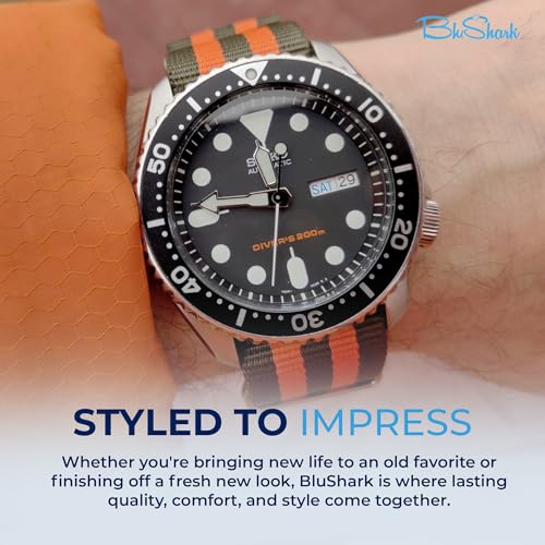 Image of BluShark - Original Collection Military-Style Waterproof Watch Strap, Fits All Timepiece Brands, Durable Nylon Wristwatch Accessories with Stainless Steel Buckle - 18mm, 20mm, 22mm & 24mm Watch Bands