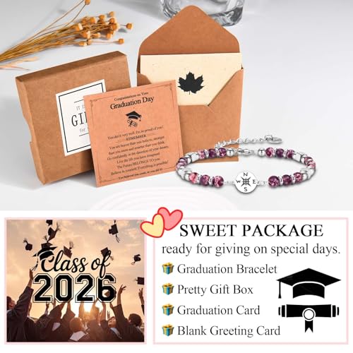 Image of Graduation Gifts for Her Girls Women Class of 2026 High School /Kindergarten /Preschool / 5th 6th 8th Grade /College /Master Degree /Middle School Graduation Gifts Compass Bracelet Jewelry for Her