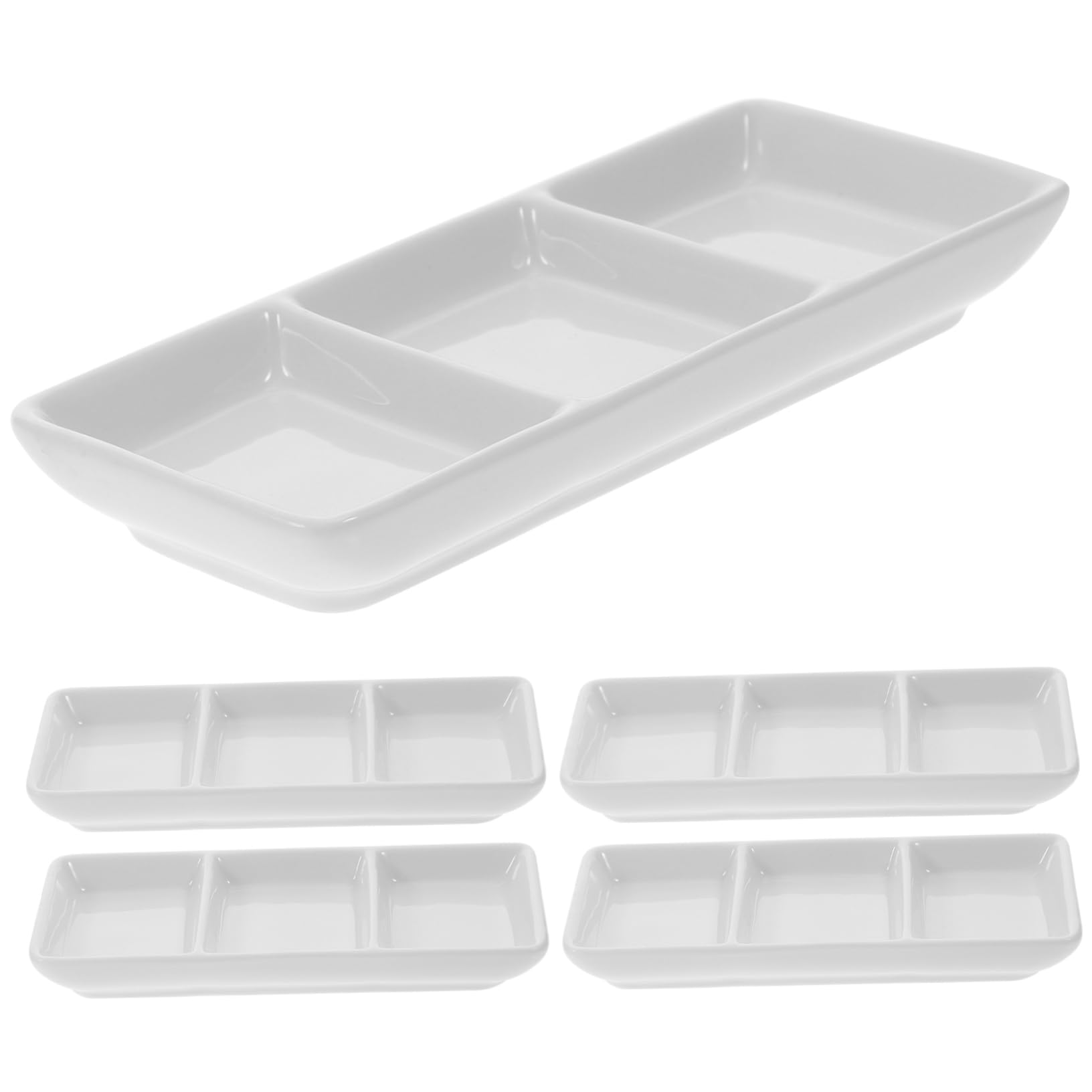 HOLIDYOYO 5pcs Three Grid Dish Sauce Dip Bowl Spices Dishes Sushi Dip Bowl Divided Sauce Dishes Porcelain Appetizer Serving Tray Mini Sauce Bowls Porcelain Dipping Bowls Ceramics White