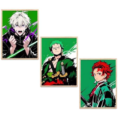 Image of walllane Anime Posters with Frame | Aesthetic Anime Characters Posters with Frames | Japanese Art Framed Poster for Bedroom Living Room Gaming Room Wall Decor Set Of 3 (10 X 13 inch)