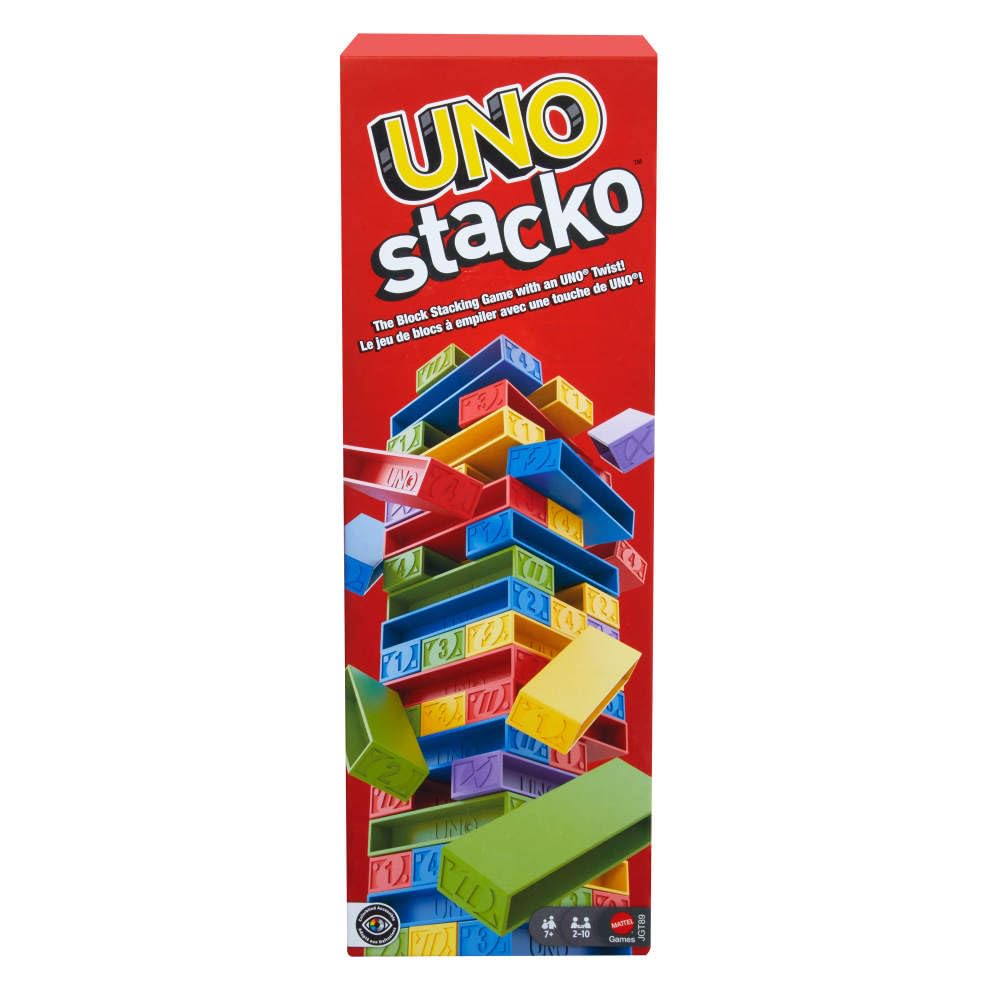 Mattel Games UNO Stacko Game for Kids & Family with 45 Colored Stacking Blocks & Loading Tray, Build & Play, Game Nights & Parties-picture-15