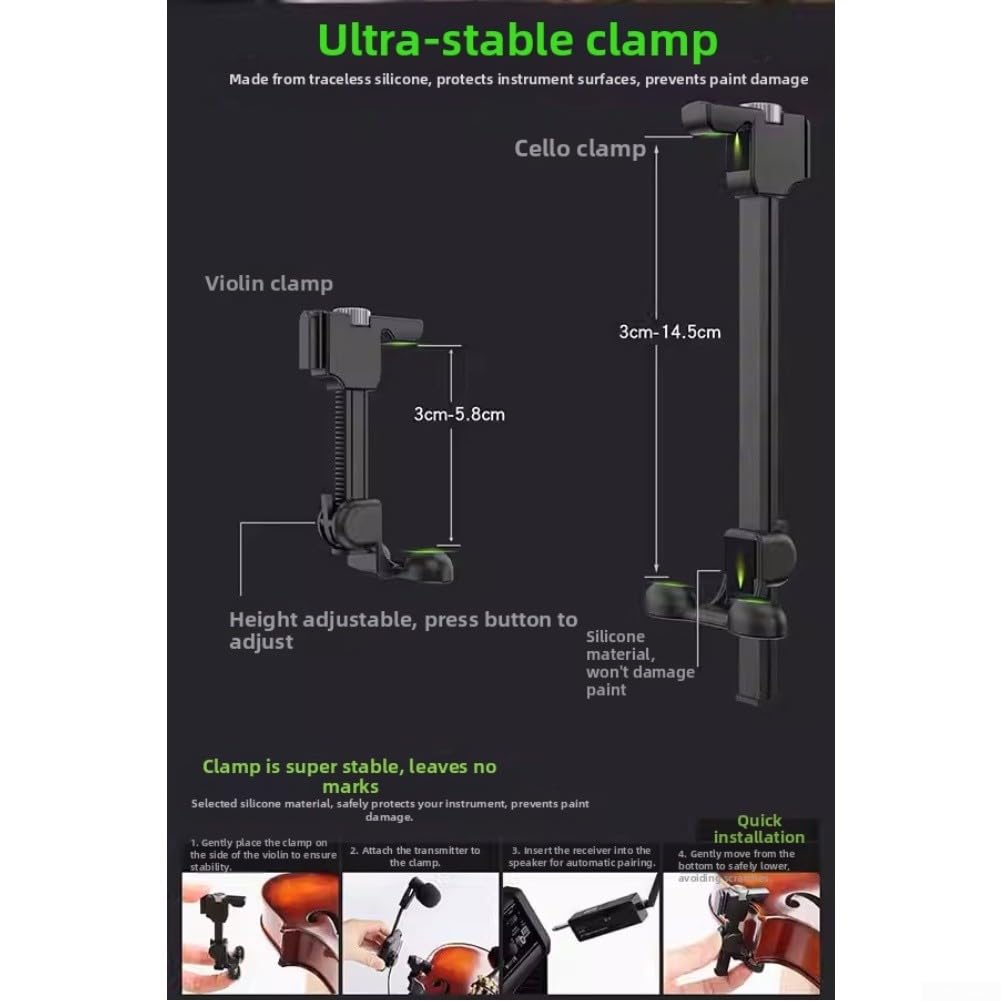 Sistema di Microfono Wireless UHF per Violino, Trasmissione Stabile 610-690MHz, Guadagno Regolabile, Installazione a Clip, Per Musica Dal Vivo