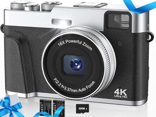 Upgraded 4K Digital Camera with SD Card Autofocus,48MP Point and Shoot Camera with Flash Viewfinder & Dial,Vlogging Camera Anti-Shake,16X Zoom Portable Travel Camera,2 Batteries (Black01)