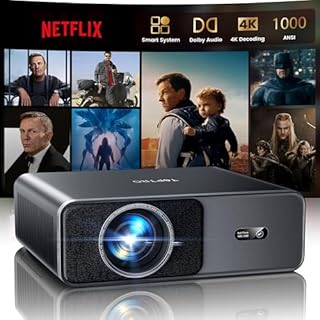Smart Projector 4K with 1000ANSI|Compatible with Netflix|AI Auto Focus & Keystone|20W Dolby Audio, Portable Projecteur with WiFi6 and 2-Way Bluetooth, TOPTRO A1 1080P Proyector for Outdoor Movie/Home