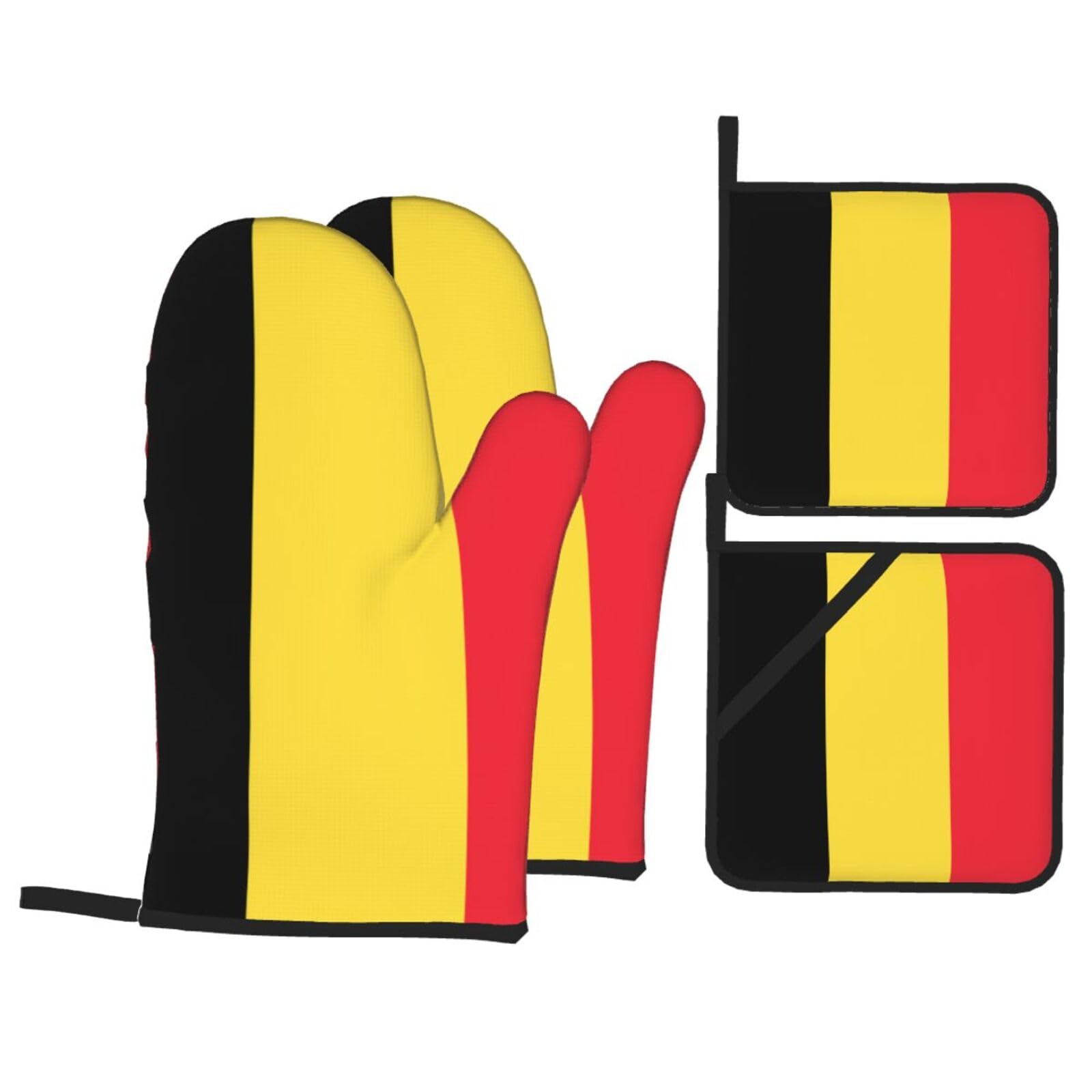 HJFCZH Flag of Belgium Prints Kitchen Covers: Waterproof Oven Layers for Safe Cooking & Easy Cleanup - 4 Piece Heat Protection Set