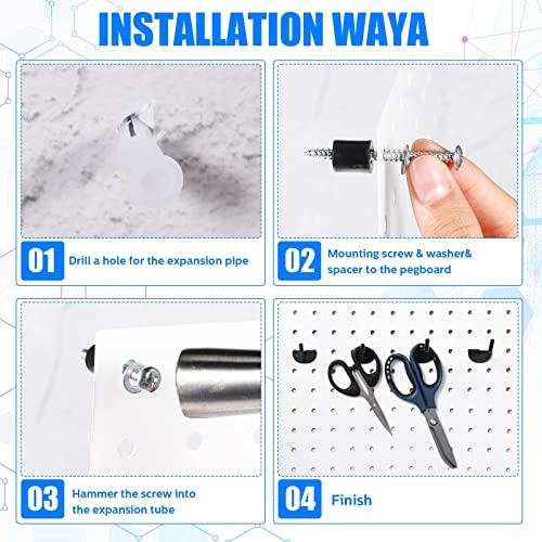 Coume 4Pcs Metal White Pegboard Wall Organizer Garage Pegboard Wall Control Panels Mounting Display Diy Pegboard Kit Wall Mount Pegboard Organizer Storage Craft Room Workbench Kitchen Office Workshop #TOP2