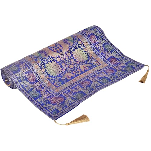 Image of Banarasi Brocade Silk Handmade Table Runner for Dining Table, Centre Table, Coffee Table 70 X 16 in Table Top Table Cloth Room Decor Runner (Royal Blue)