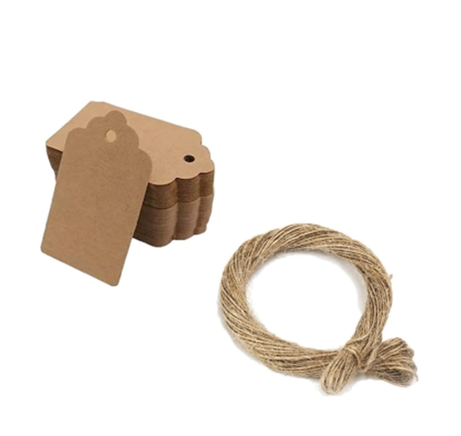 rice Tags with String 200PCS Brown Kraft Paper Wedding Note Scallop Head Label Luggage DIY Blank Price Gift Hang Tag For Cupcake Stand