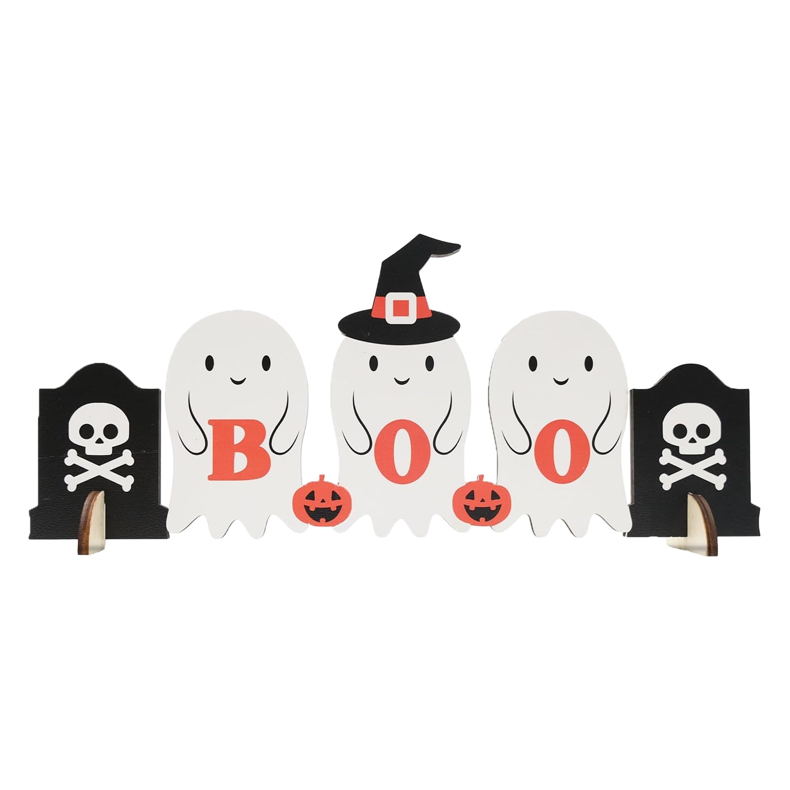 Virelynx Halloween Wooden BOO Sign, Cute Ghost Pumpkin Tabletop Decor