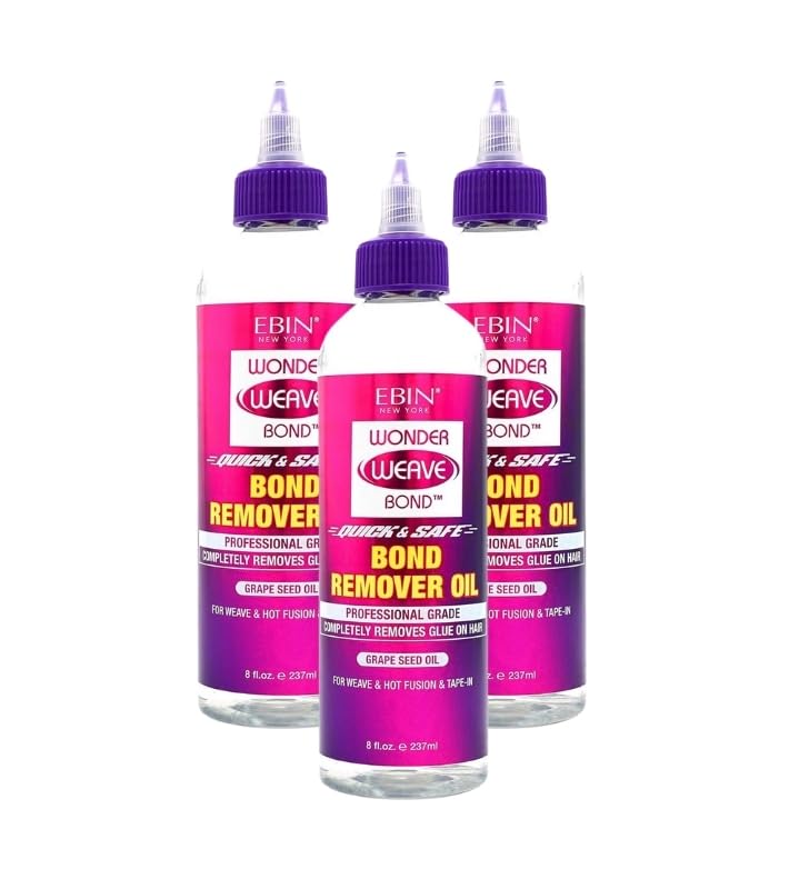 EBIN NEW YORK 3x Wonder Weave Bond Remover Oil Bundle - Quick & Safe Hair Extension Glue Removal with Grape Seed Oil for Weaves, Hot Infusion, and Tape-In Extensions – Gift Set (3 Items)