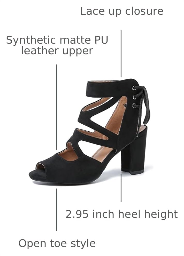 Image of fereshte Women's Lace-Up Gladiator Sandals, Block Heel Open Toe Strappy Shoes