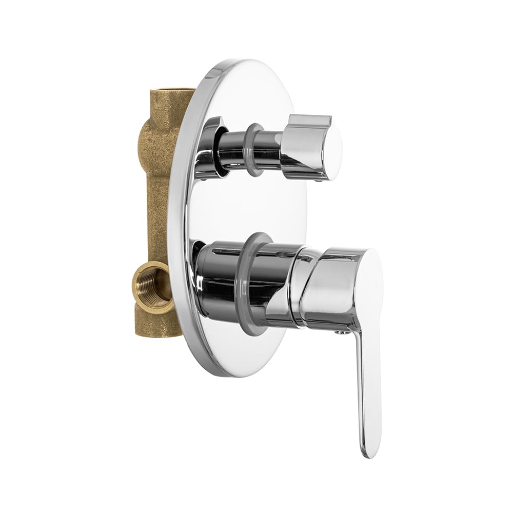 Set doccia a incasso con deviatore in ottone, braccio 35 cm, soffione tondo 20 cm in acciaio inox e kit doccia completo, ZOE