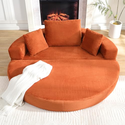 LLGWGL Sofá cama plegable multifuncional 2 en 1, tejido de pana sin muelles, núcleo de espuma de 250 kg, carga para apartamentos, salón e invitados, 173 x 176 cm (naranja)