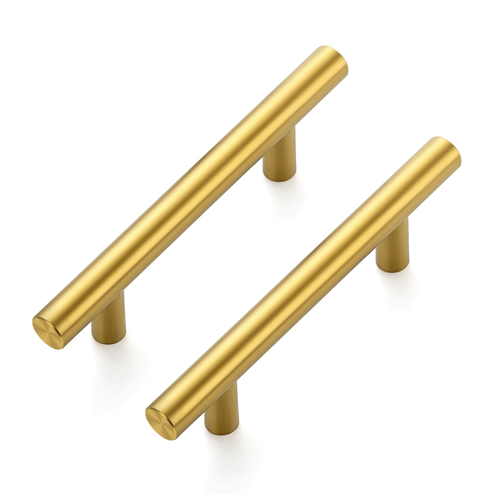 10 Pack Cabinet Handles with 3 Inch (76mm) Hole Center Brushed Brass Cabinet Pulls Stainless Steel Drawer Pulls, Kitchen Knobs for Dresser Drawer, 5 Inch Overall Length