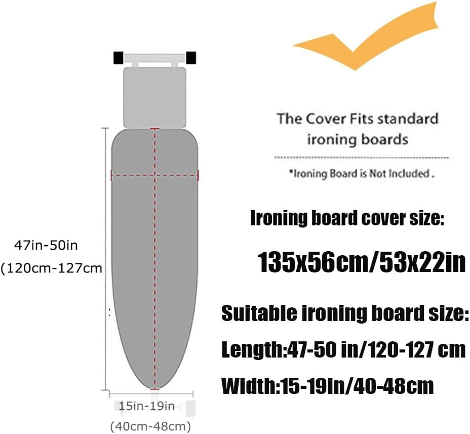 Ironing Board Cover and Pad 15x48 18x48 15x54 Iron Board Replacement Cover Extra Thick Iron Board Cover Cotton Ironing Covers Elastic Edge, Scorch Resistant(Celadon Blue,135x56cm/53x22in)